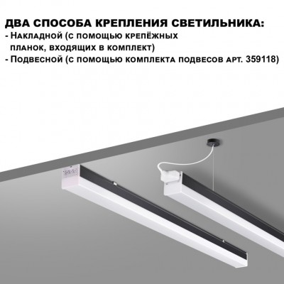 Светильник линейный, в комплекте прямой соединитель,крепёжные планки, сетевой кабель 2м BITS 359110